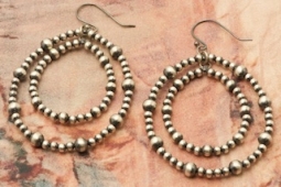 Navajo Pearls Burnished Sterling Silver Double Hoop Earrings